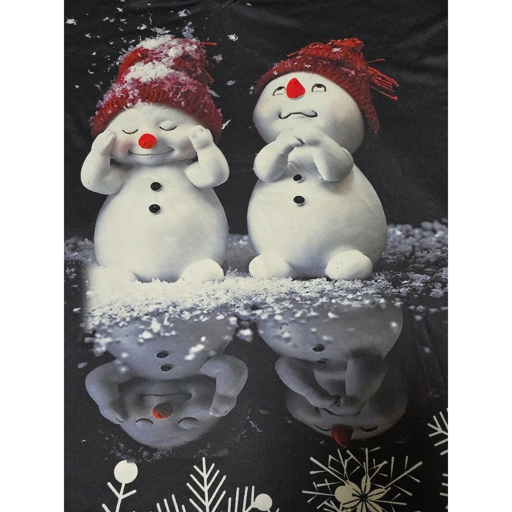 Cute Snowman Long Sleeve V Neck Tunic Top Black White Christmas Holiday /0111 - Picture 3 of 5